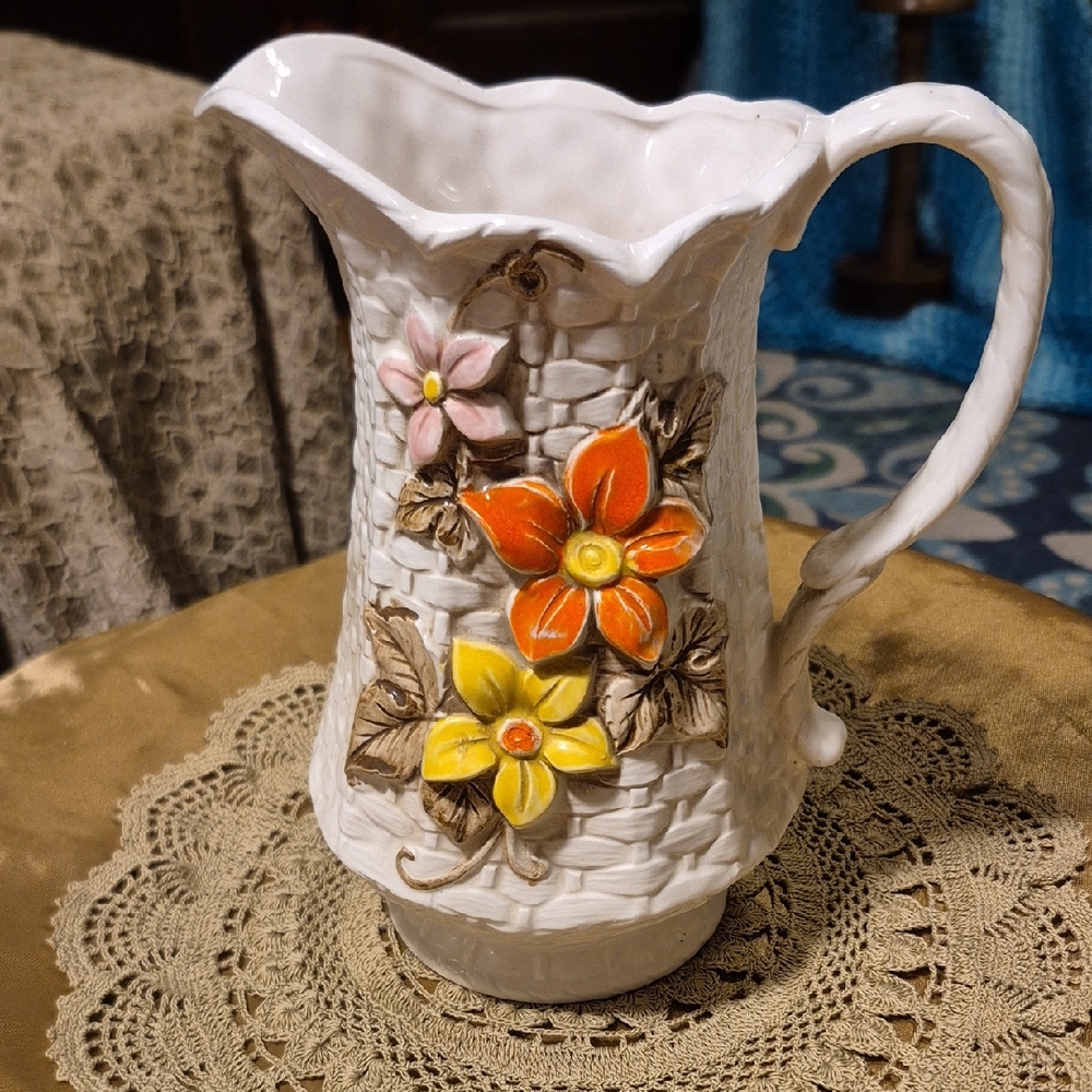 Napcoware Handcrafted Floral Ceramic Jug with Vibrant Accents